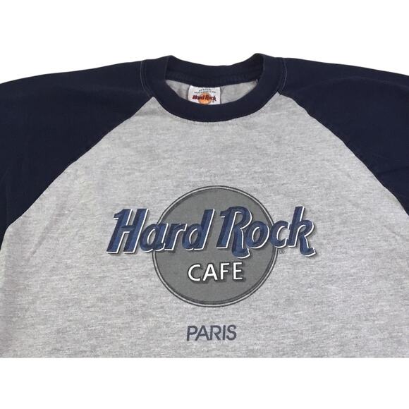 Hard Rock Cafe Paris Ringer Tee Gray Blue Vintage Logo Med - Picture 2 of 4